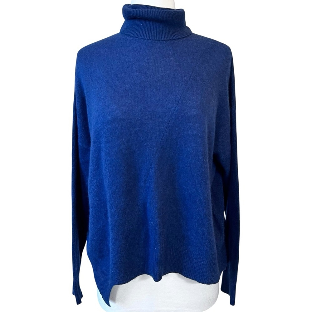 360 CASHMERE CHRISTINE SWEATER 100% Soft Cashmere Turtleneck Navy Blue